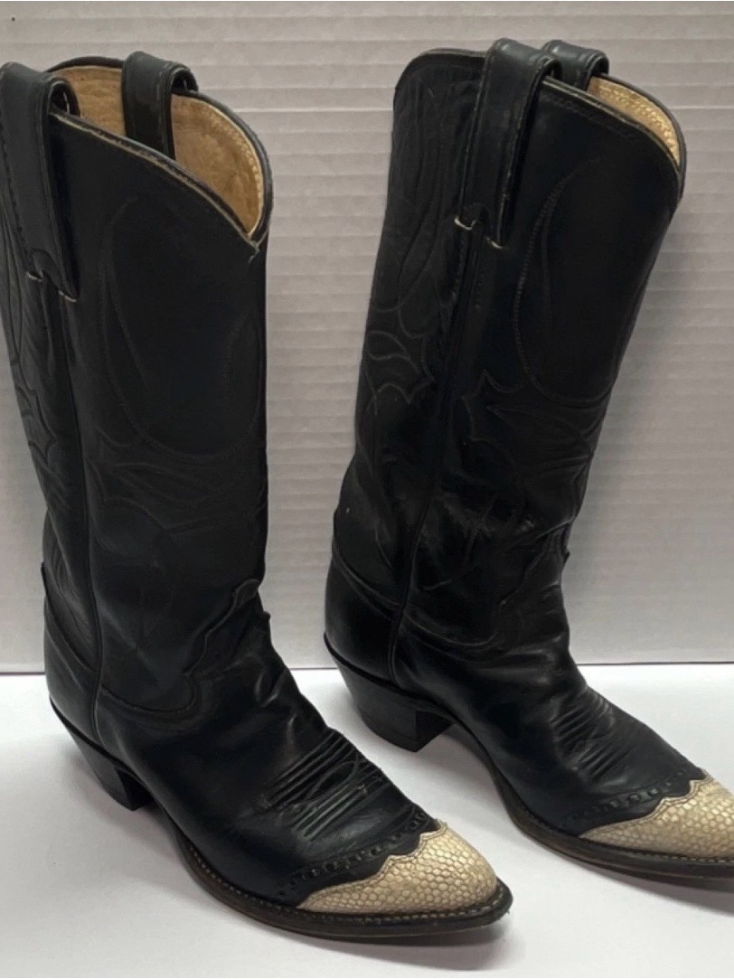 Rare Justin W2079 Black Western Leather Boots Snakeskin Toe Women's Us Size 5.5